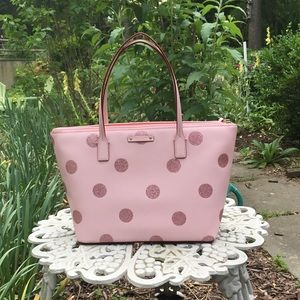 Kate Spade Hani Haven Pink Glitter Polka Dot Tote